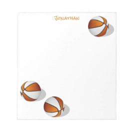 tre orangars vita basketbollar, eget namn anteckningsblock
