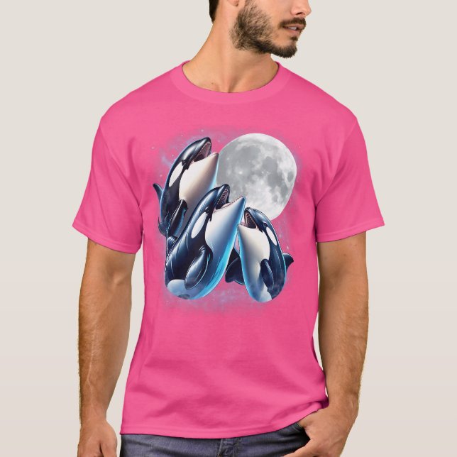 Tre Orcas Måne Funny Orca Howling Wolfs Måne Par T Shirt (Framsida)