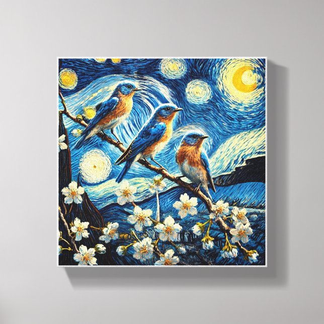 Tre östror bluebirdsen Van Gogh Art Canvastryck (Framsida)