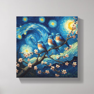 Tre Östror Bluebirdsen Van Gogh Art Canvastryck
