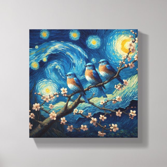 Tre Östror Bluebirdsen Van Gogh Art Canvastryck (Framsida)