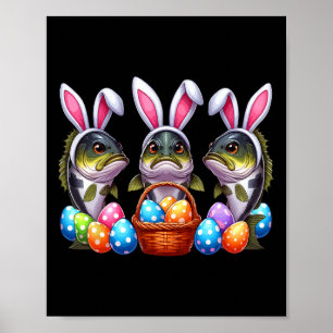 Tre påskharar B Fiskar som jagar ägg Sket Colo Poster
