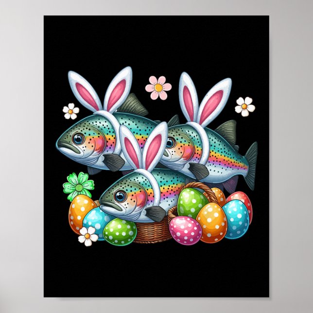 Tre påskkaninöringfiskar som jagar ägg skiss poster (Framsidan)