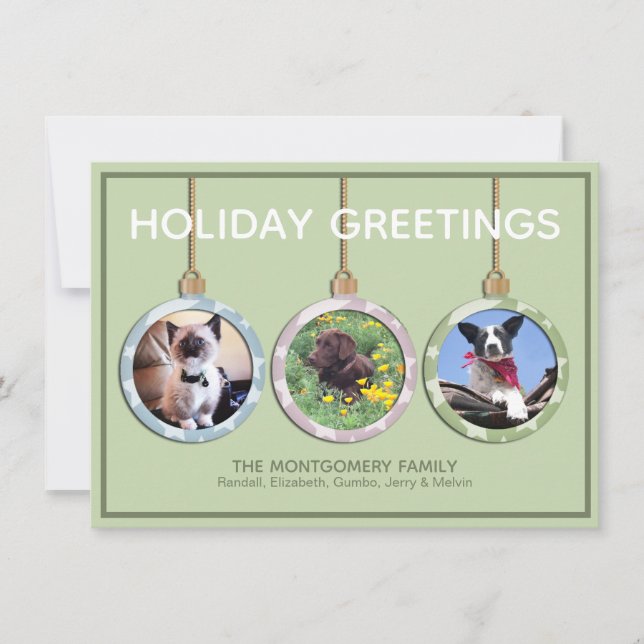 Tre Pastel Ornament Anpassningsbar Photo jul Julkort (Framsida)