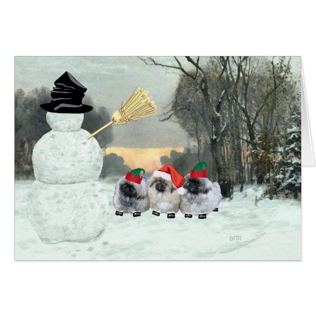 Tre Pekingeser Valpar jul Hälsningskort (Framsidan Horizontal)