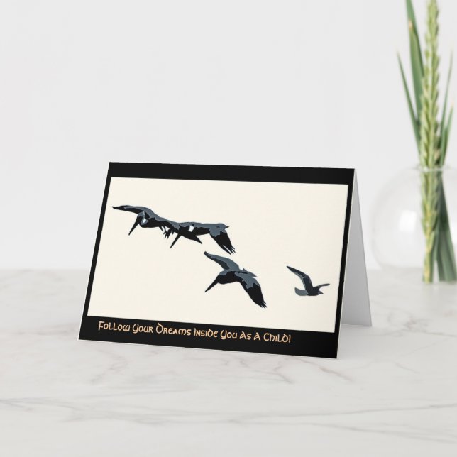 Tre pelikaner och Fiskmås-digitalkort Kort (Framsida)