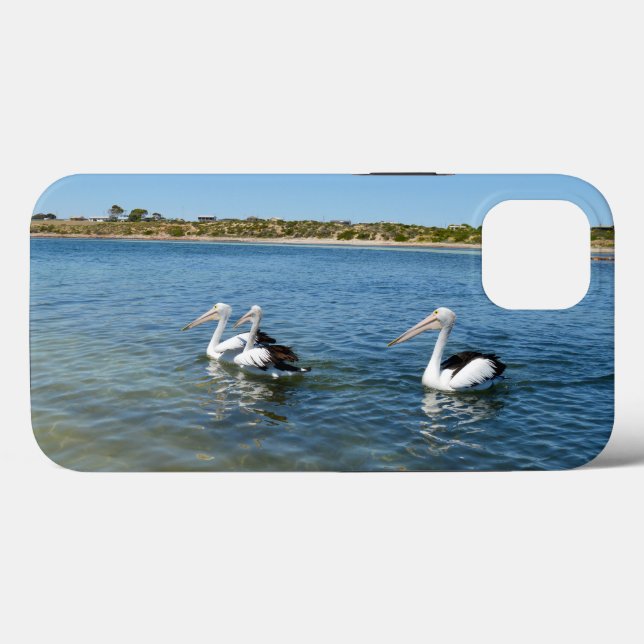 Tre pelikaner Swimming, iPhone 13 Fodral (Baksida (horisontell))