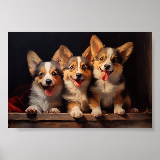 Tre Pembroke Welsh Corgis Poster (Framsidan)