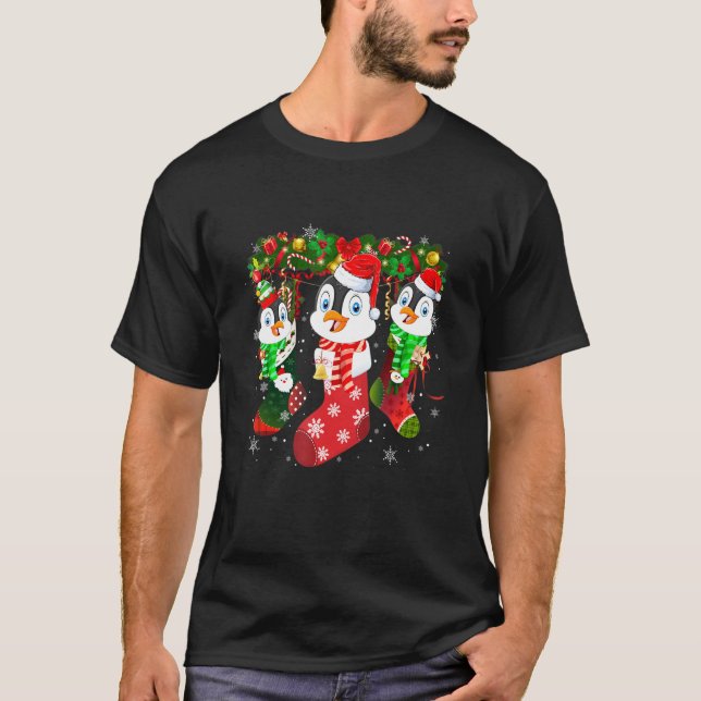 Tre penguin i sock julklapp Santa Hat T Shirt (Framsida)