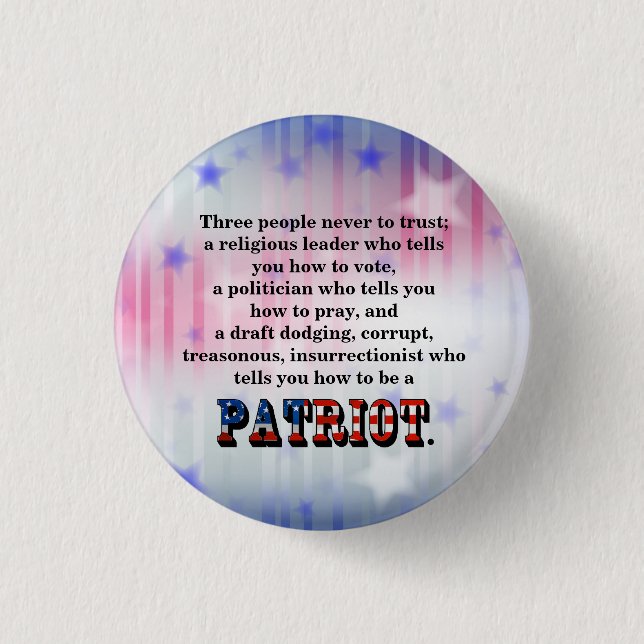 Tre personer kan aldrig lita på. knapp (Framsida)