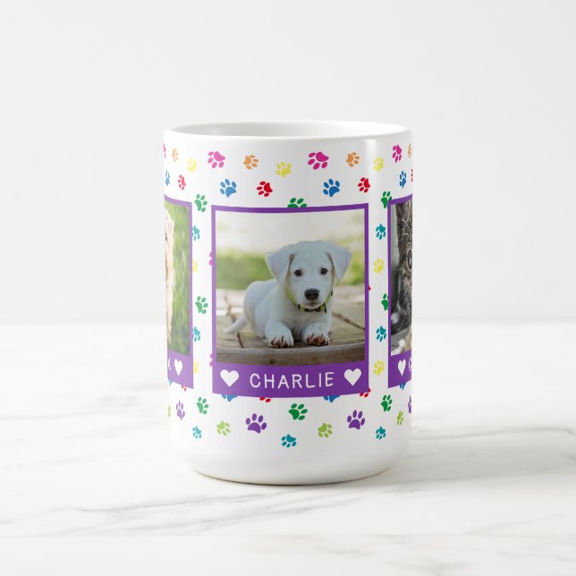 Tre petfoton Namn Lila  Colorful Tass avtryck Kaffemugg (Center)