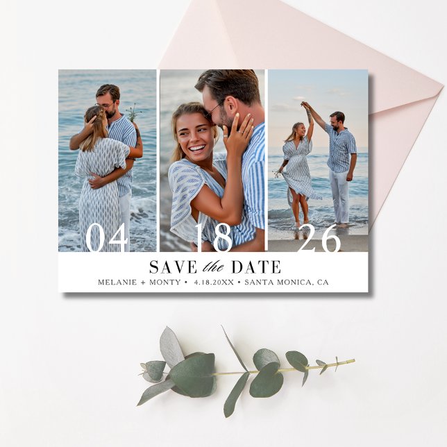 Tre Photo Collage Bröllop spara datum Spara Datumet (Three Photo Collage Wedding Save the Date)