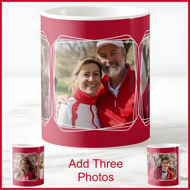 Tre Photo Collage Modern Red C81 & White Mor Kaffemugg (Skapare uppladdad)