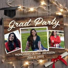 Tre Photo Collage Rustic Grad Party Inbjudningar