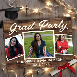 Tre Photo Collage Rustic Grad Party Inbjudningar