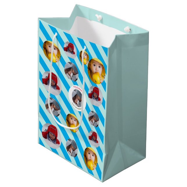 Tre Photo Personlig Blue Rand Fab jul (Framsidan Vinklad)