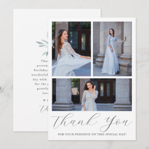 Tre Photo Quinceanera Blue-Blommigt-skript Inbjudningar