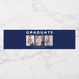 Tre Photo Studenten Collage Navy Blue Wat Vattenflaskor Etikett