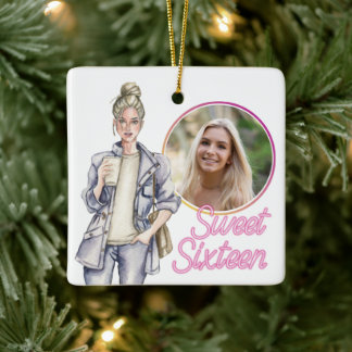 Tre PHOTO Sweet sixteen Trendig Girl jul Julgransprydnad Keramik