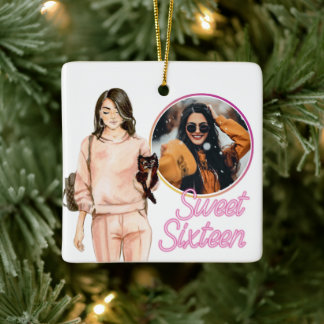 Tre PHOTO Sweet sixteen Trendig Girl jul Julgransprydnad Keramik