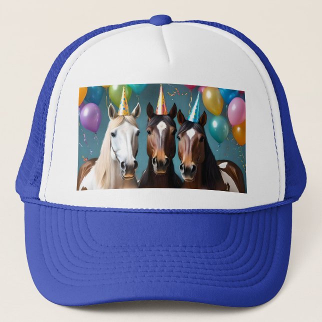Tre Piebald Horses Födelsedagsfest. Keps (Framsida)