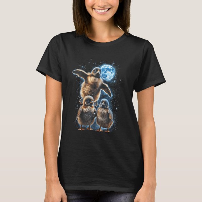 Tre pingviner under månmemet djurparodi 3 varg t shirt (Framsida)