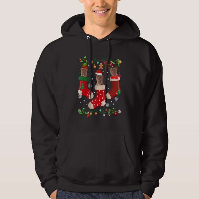 Tre Pitbull i Sock-jultomten-Hund Hoodie (Framsida)