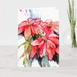 Tre poinsettias i vattenfärg helgkort