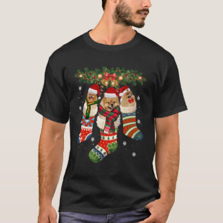 Tre Pomeranian I Strumpa Jul Tomtehatt X-Mas T Shirt