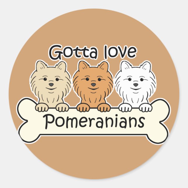 Tre Pomeranianer Runt Klistermärke (Framsida)