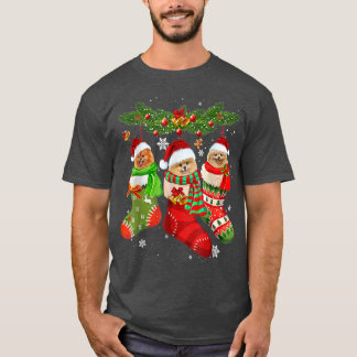 Tre pomeranska i Sock Santa Santa Julafton T Shirt