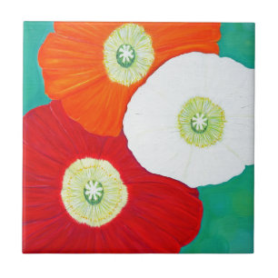 Tre poppies-målning kakelplatta