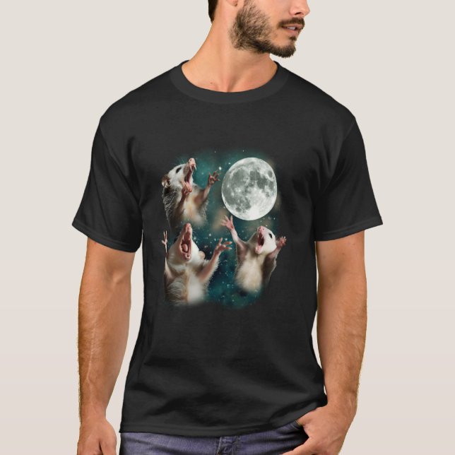 Tre Possum Måne 3 Opossum Funny Konstig Curted Mem T Shirt (Framsida)