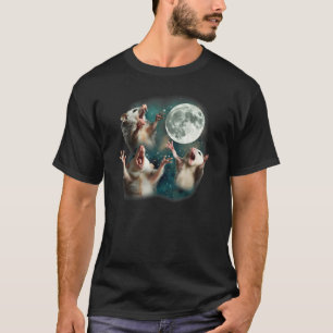 Tre Possum Måne 3 Opossum-luddig Konstig, böjd M T Shirt