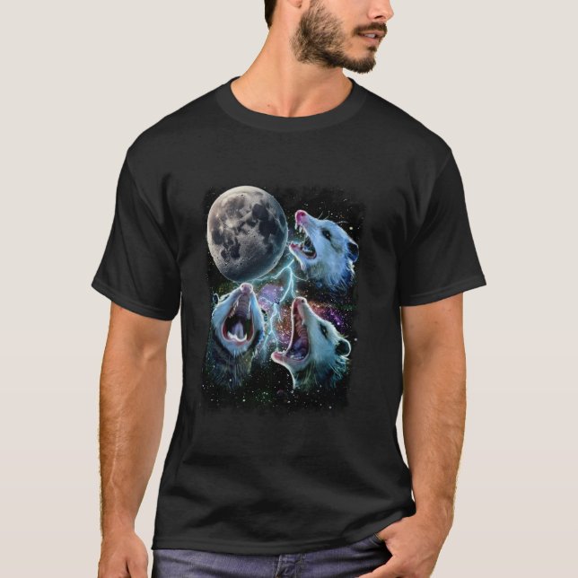 Tre Possum Måne, 3 Opossum Måne Konstig Cursed Mem T Shirt (Framsida)