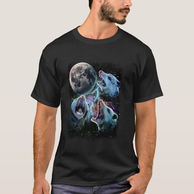 Tre Possum Måne, 3 Opossum Måne Konstig Cursed Mem T Shirt (Framsida)