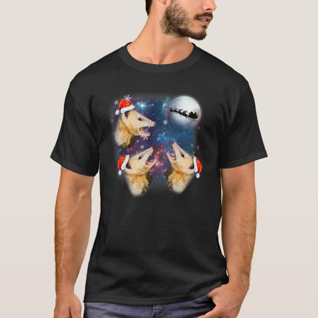 Tre Possum Måne jultomten Hat T Shirt (Framsida)