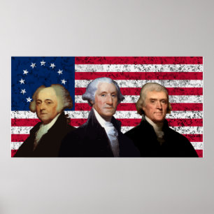 Tre presidenter och amerikanska flaggan poster