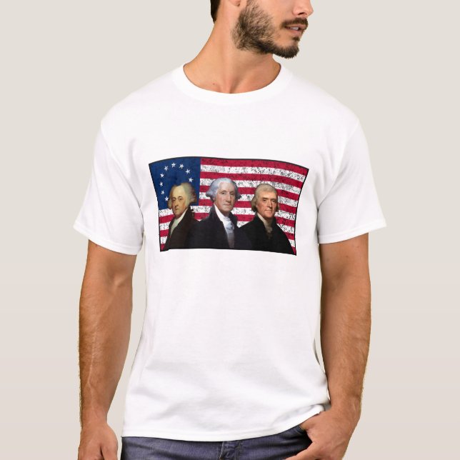 Tre presidenter och amerikanska flaggan t shirt (Framsida)