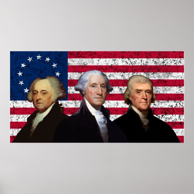 Tre presidenter och den amerikanska Flagga Poster (Framsidan)