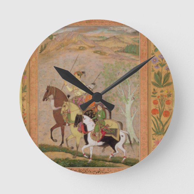 Tre Princes Going Hunting, c.1635 (gouache på pa p Rund Klocka (Framsida)