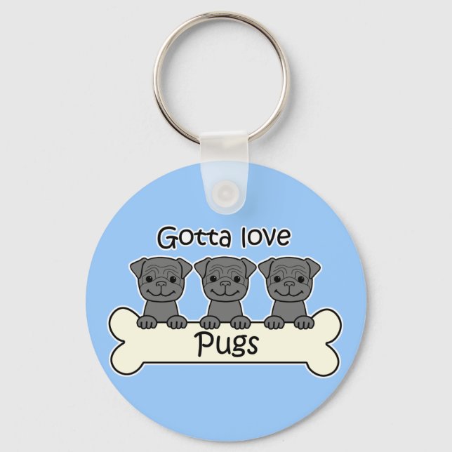 Tre Pugs Nyckelring (Framsida)