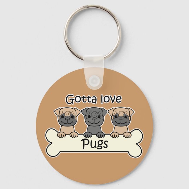 Tre Pugs Nyckelring (Framsida)