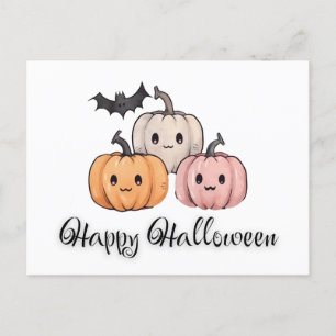 Tre Pumpkin och Fladdermus Cute Happy halloween Helg Vykort
