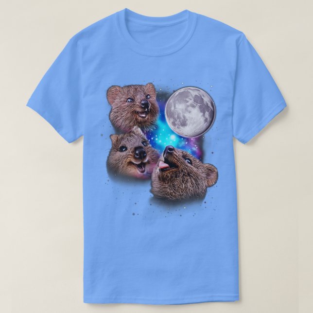 Tre Quokkas Howl vid Måne T Shirt (Design framsida)