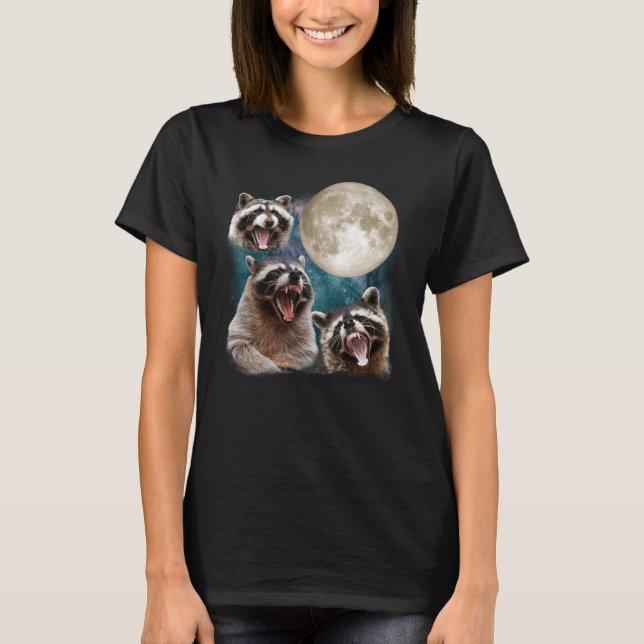 Tre Raccoons Howl vid Måne 3 Wolfs Parody Raccoo T Shirt (Framsida)