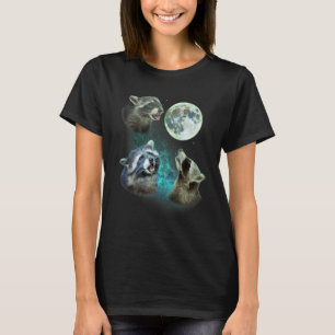 Tre Racoons Howl vid Måne 3 Wolfs - Lena Vargar T Shirt