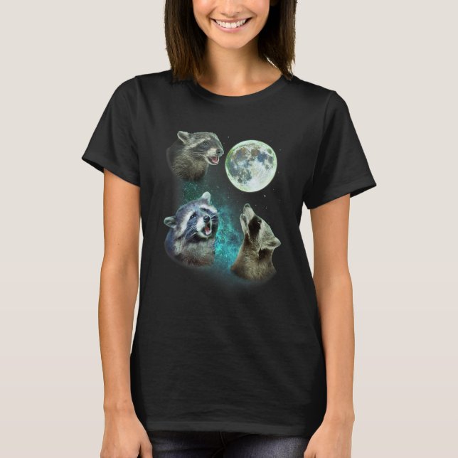 Tre Racoons Howl vid Måne 3 Wolfs - Lena Vargar T Shirt (Framsida)