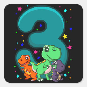 TRE REX 3 år gamla 3: e födelsedagstjuren Dino Fyrkantigt Klistermärke