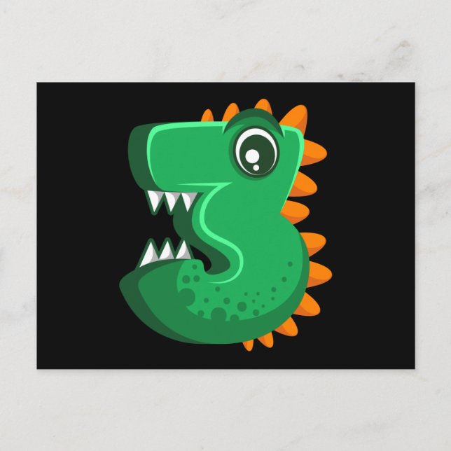 TRE REX 3 år gammal 3-års födelsedag Barn Dino Vykort (Framsida)